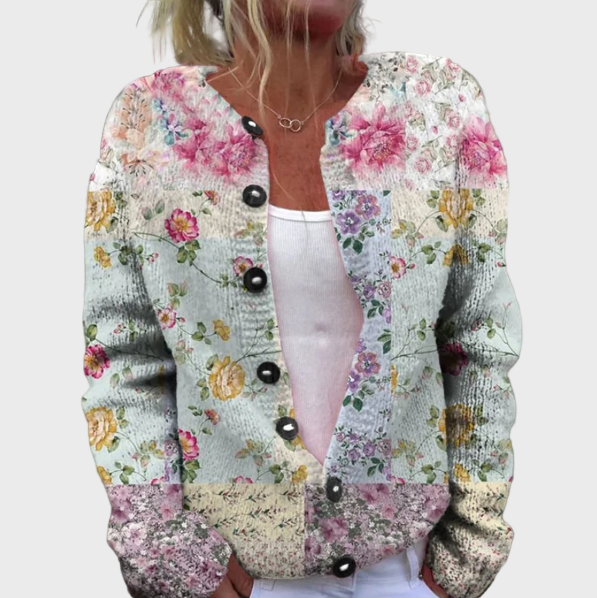 Knitted Sleeveless Vest with Floral Pattern