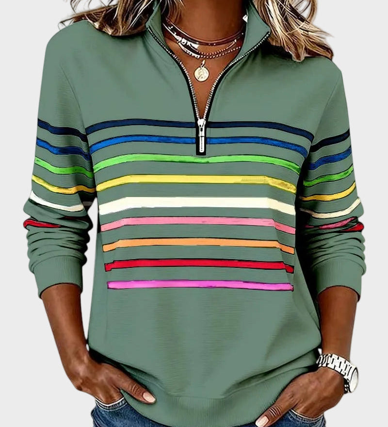 Jana - Pullover with Zipper and Rainbow Stripes