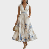 Rita - Elegant Floral Dress for Ceremony in Blue and White