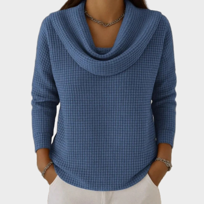 Mia – Warm Waffle Knit Sweater with Elegant Collar