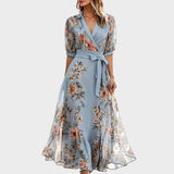 Nika - Floral Midi Dress with V-Neck