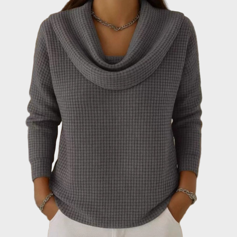 Mia – Warm Waffle Knit Sweater with Elegant Collar