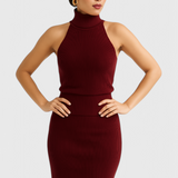Rhea - Midi Dress in Ribbed Fabric, Backless