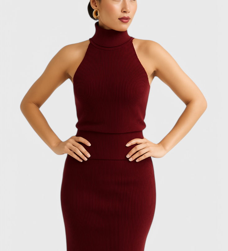 Rhea - Midi Dress in Ribbed Fabric, Backless