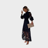 Danica - Lace Dress with Puff Sleeves and High Collar