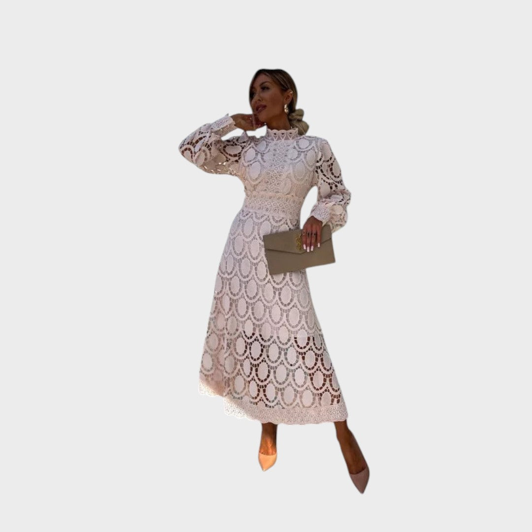 Danica - Lace Dress with Puff Sleeves and High Collar