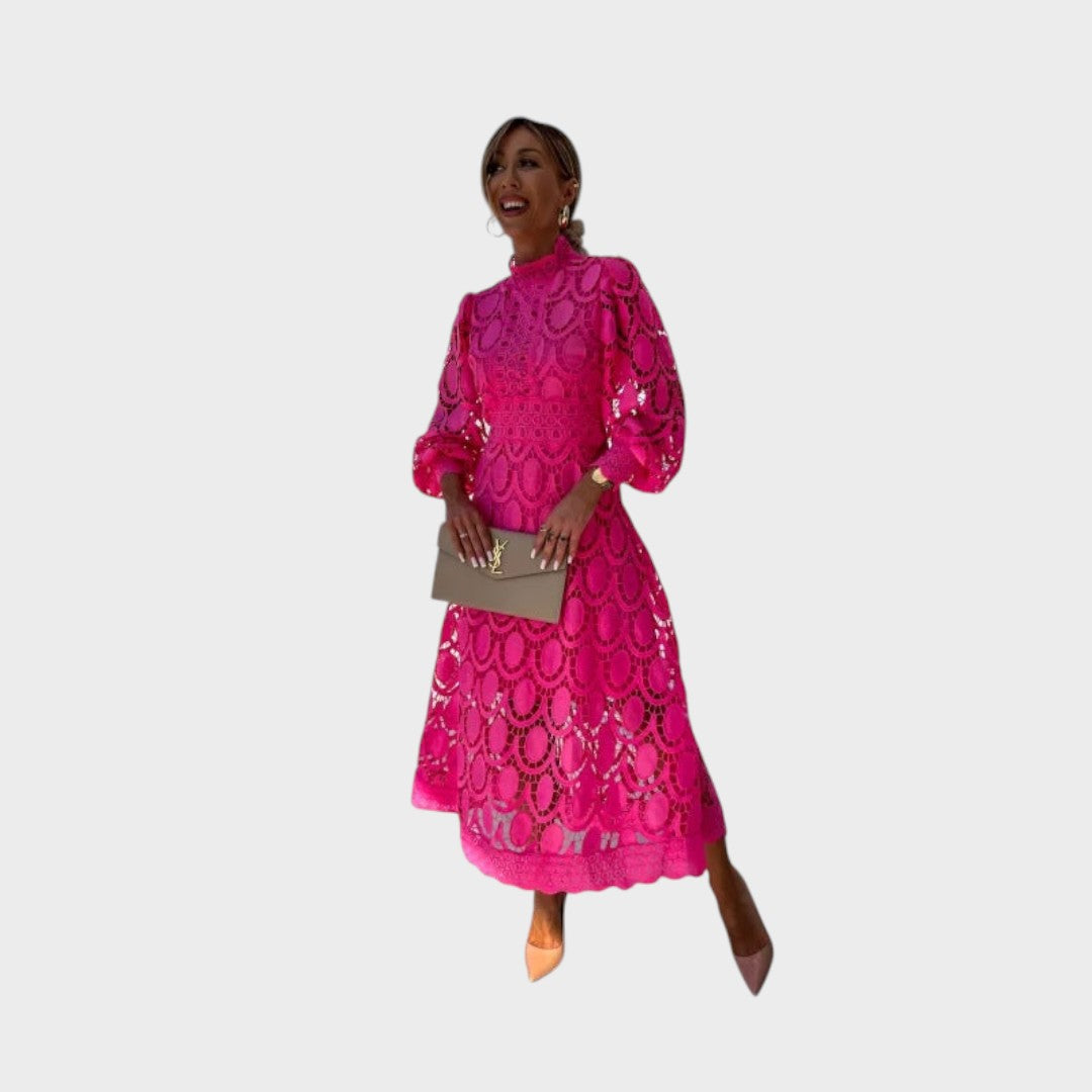 Danica - Lace Dress with Puff Sleeves and High Collar