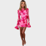 Ivana - Short Floral Dress with Flared Sleeves