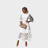Danica - Lace Dress with Puff Sleeves and High Collar