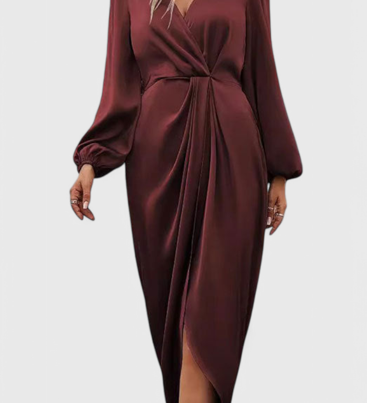 Giada - Elegant Pink Dress with V-Neck and Side Slit