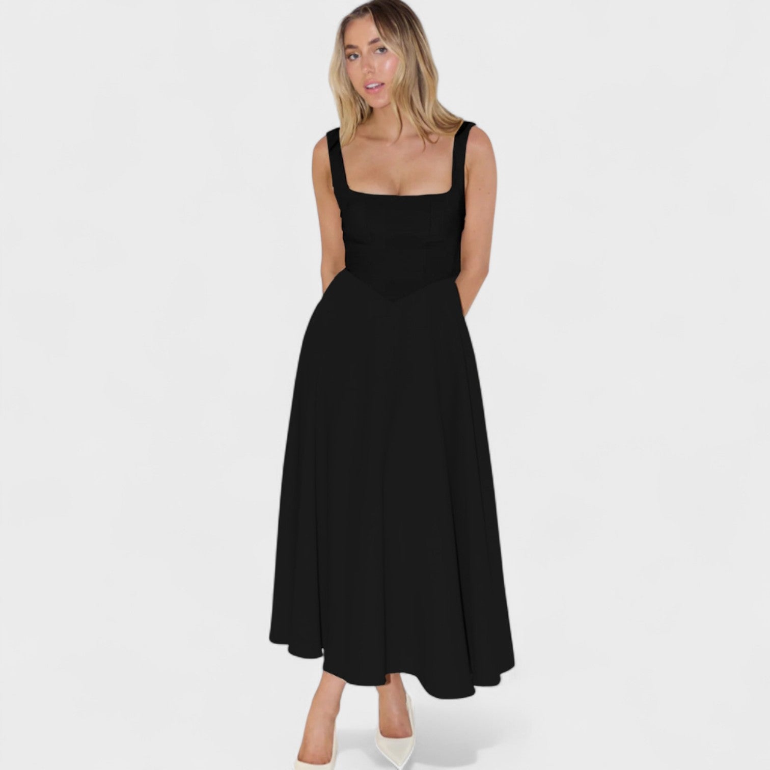 Maribel – Midi Dress with Square Neckline