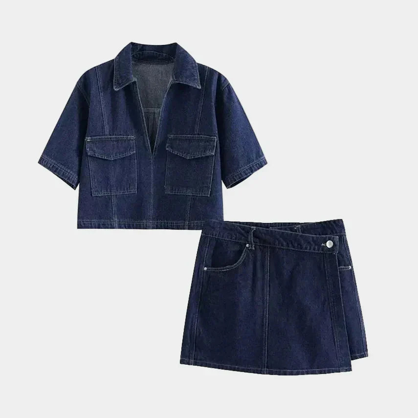 Jeans Set with V-Neck