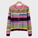 Retro Inspired Knitted Cardigan with Striped Pattern