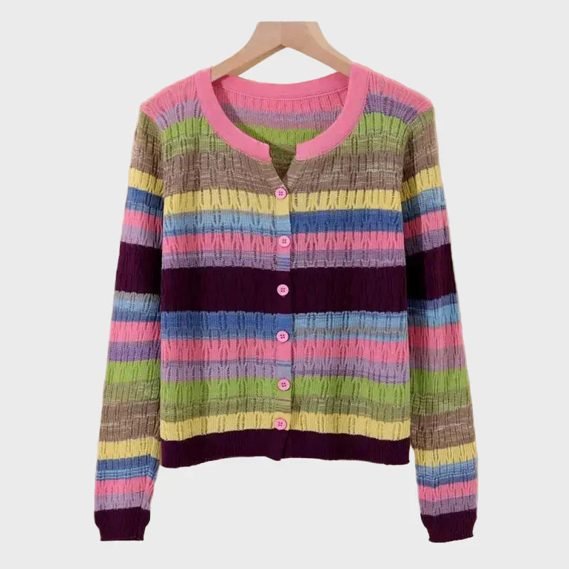 Retro Inspired Knitted Cardigan with Striped Pattern