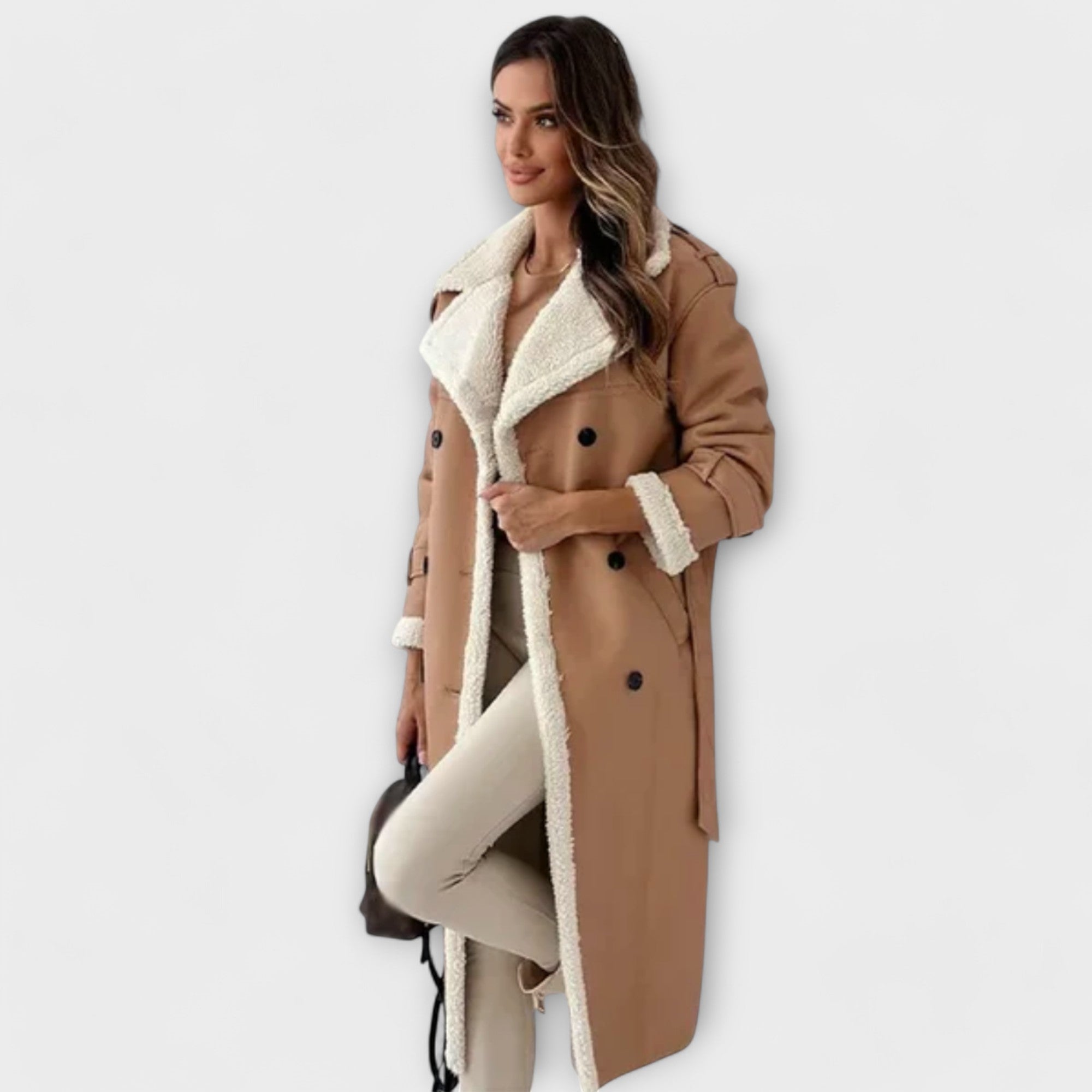 Marija – Long Classic Jacket with Fleece Lining and Teddy Material Collar