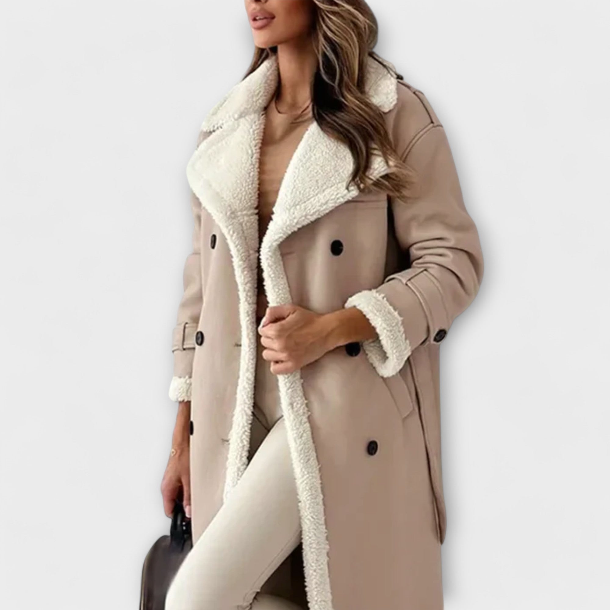 Marija – Long Classic Jacket with Fleece Lining and Teddy Material Collar