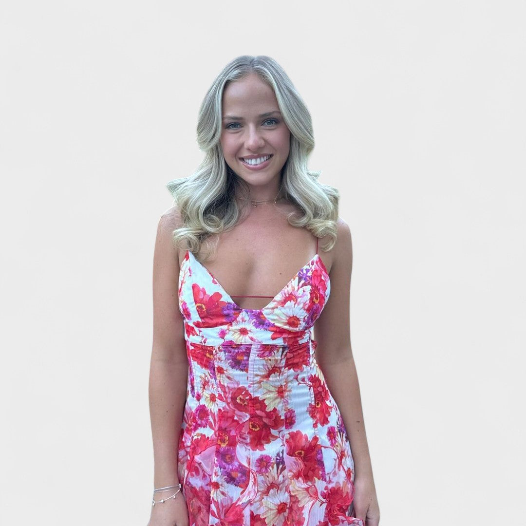 Mirjana - Long Floral Dress with Lace Ruffles
