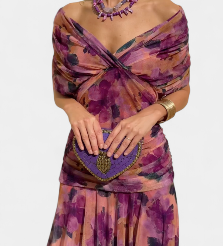 Florendra | Long Floral Dress with V-Neck