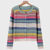 Retro Inspired Knitted Cardigan with Striped Pattern