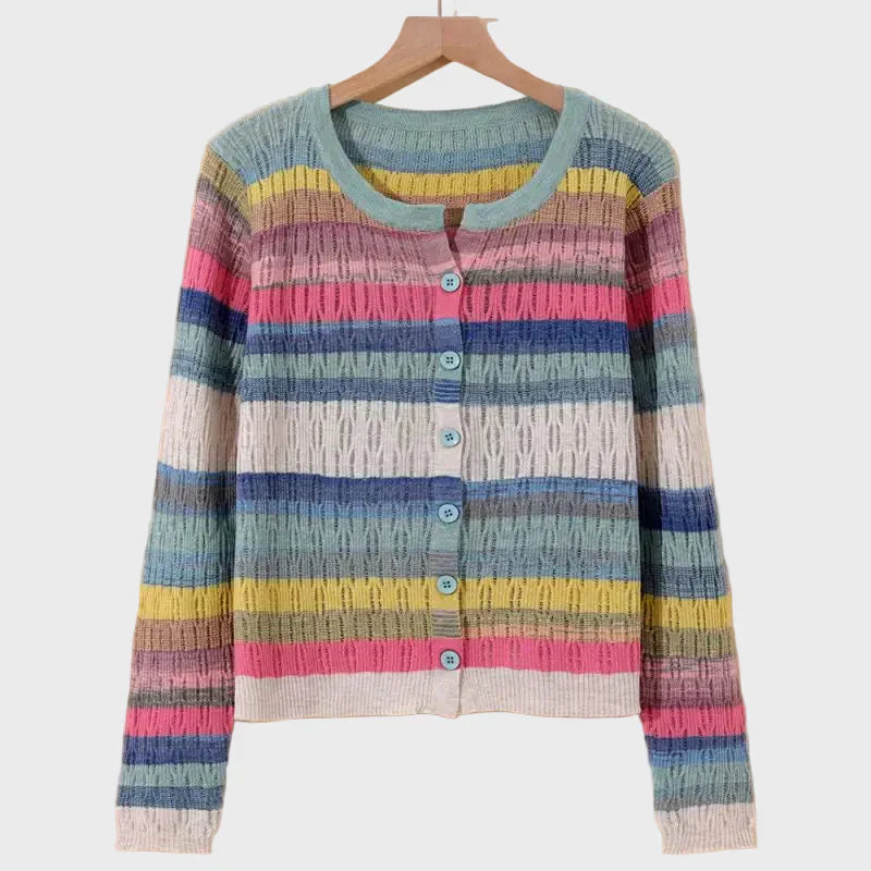 Retro Inspired Knitted Cardigan with Striped Pattern