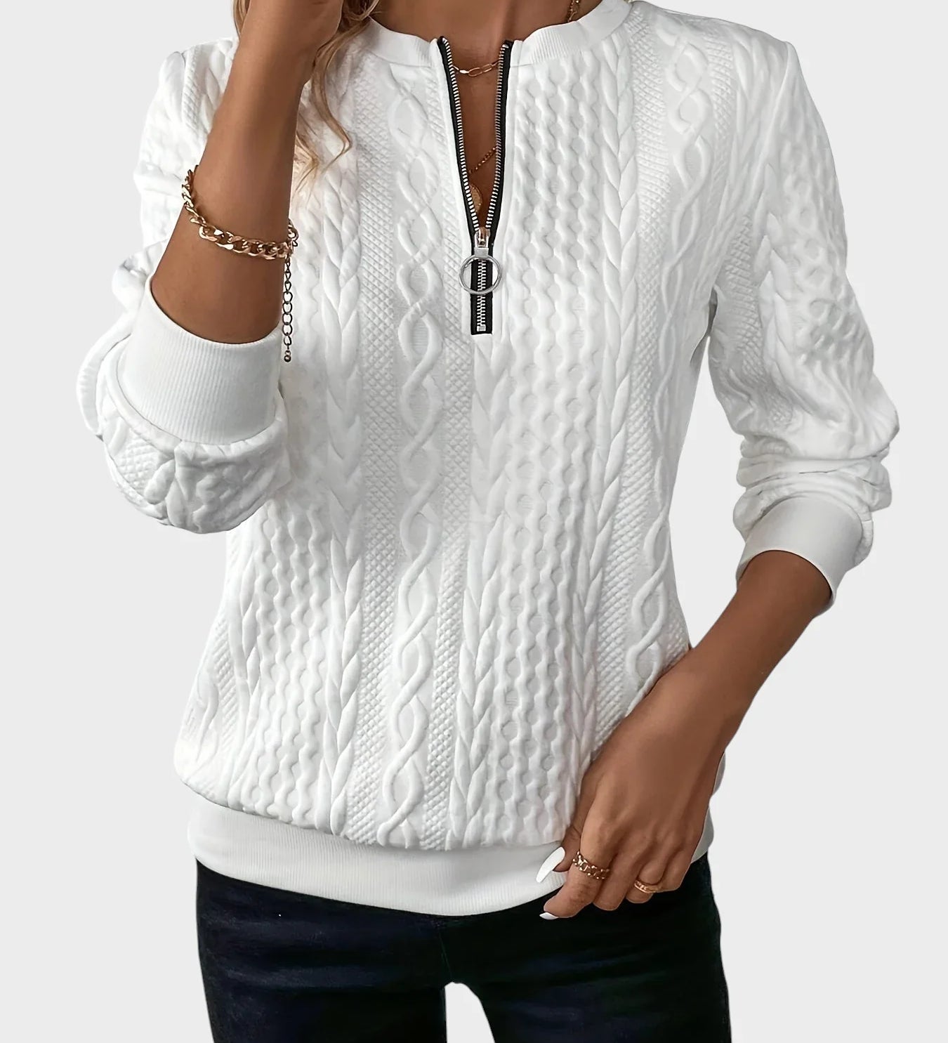 Ivana - Women's Zip Sweater with Knitting