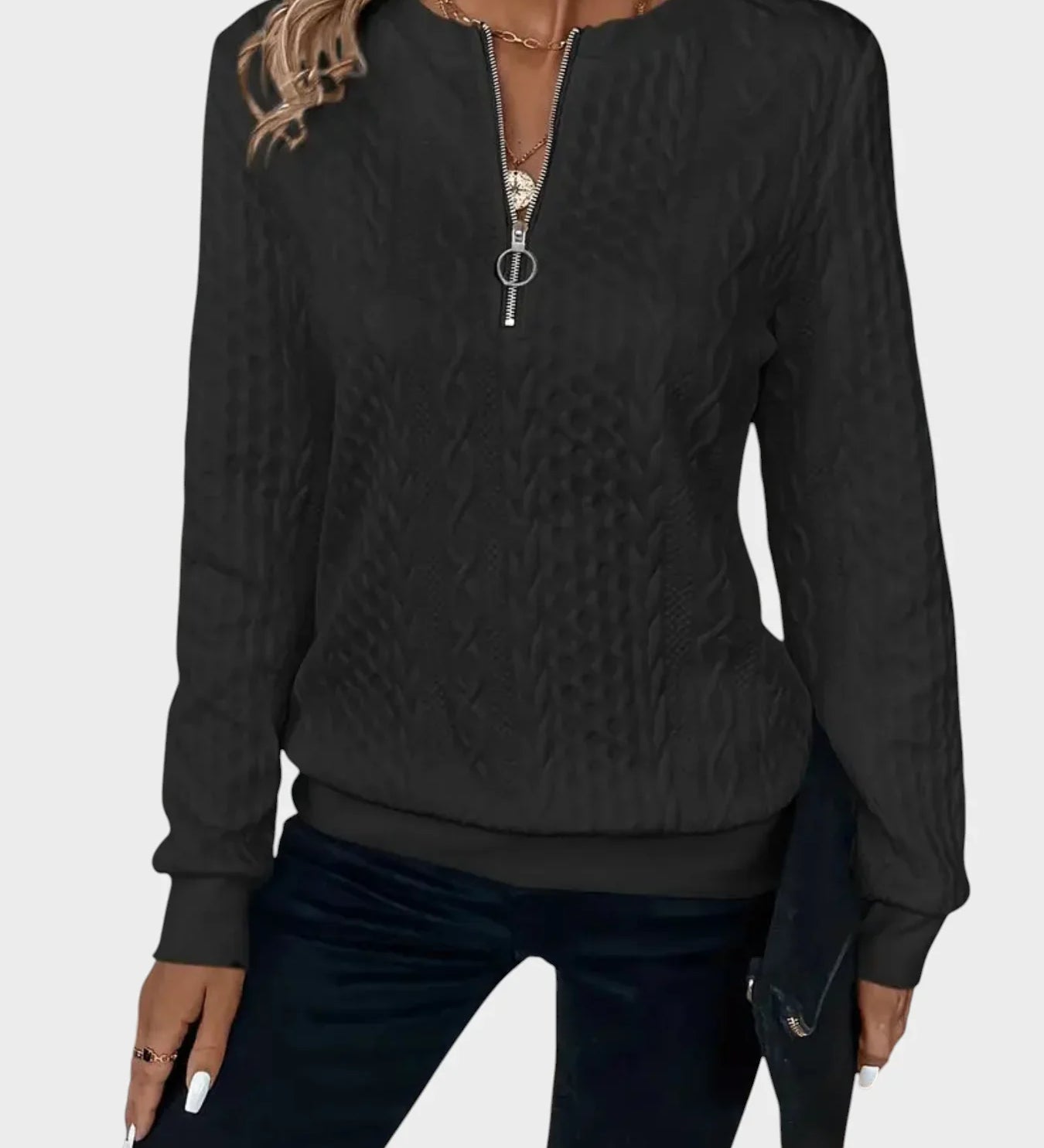 Ivana - Women's Zip Sweater with Knitting