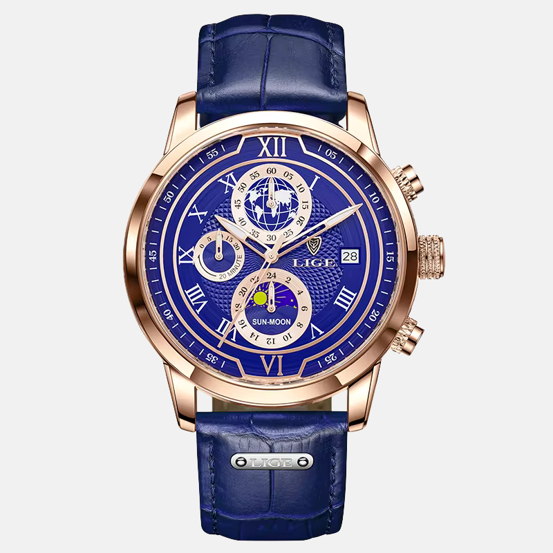 Chronograph watch with premium leather strap