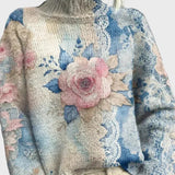 Elegant Knitted Turtleneck with Lace Details