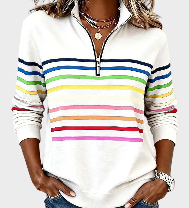 Jana - Pullover with Zipper and Rainbow Stripes