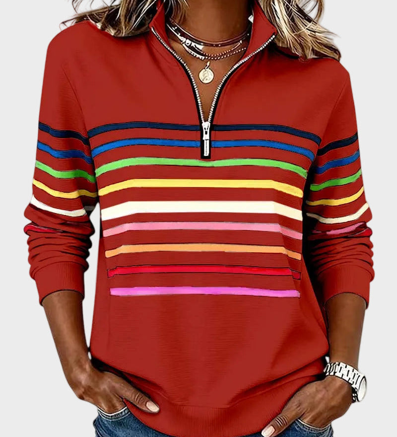Jana - Pullover with Zipper and Rainbow Stripes