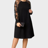 Helena – Elegant Black Dress with Lace Sleeves