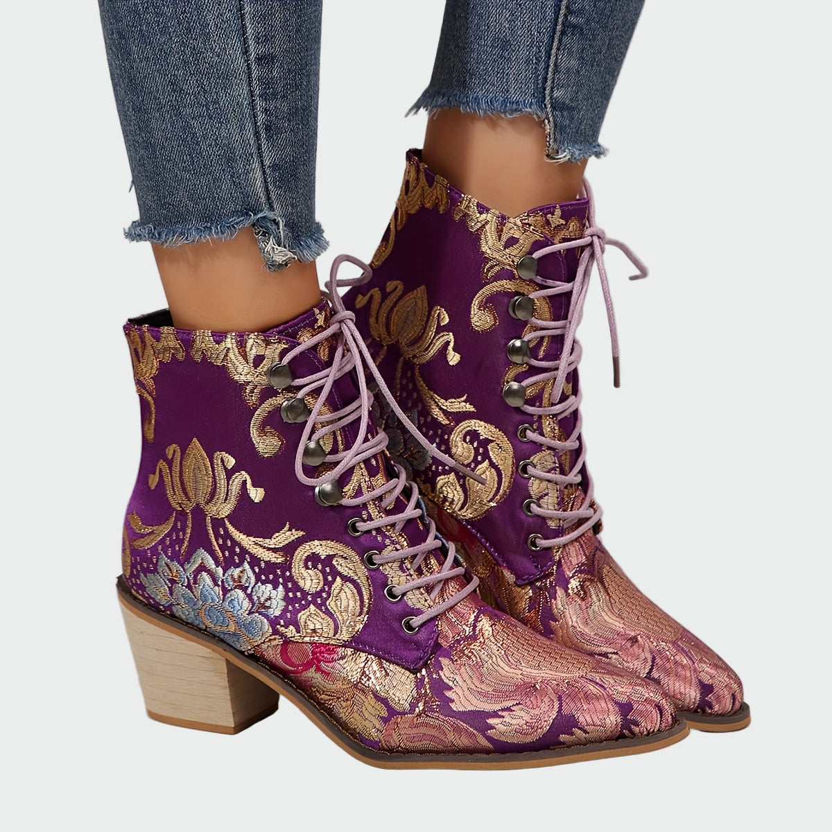 Biserka - Leather Boots with Flowers