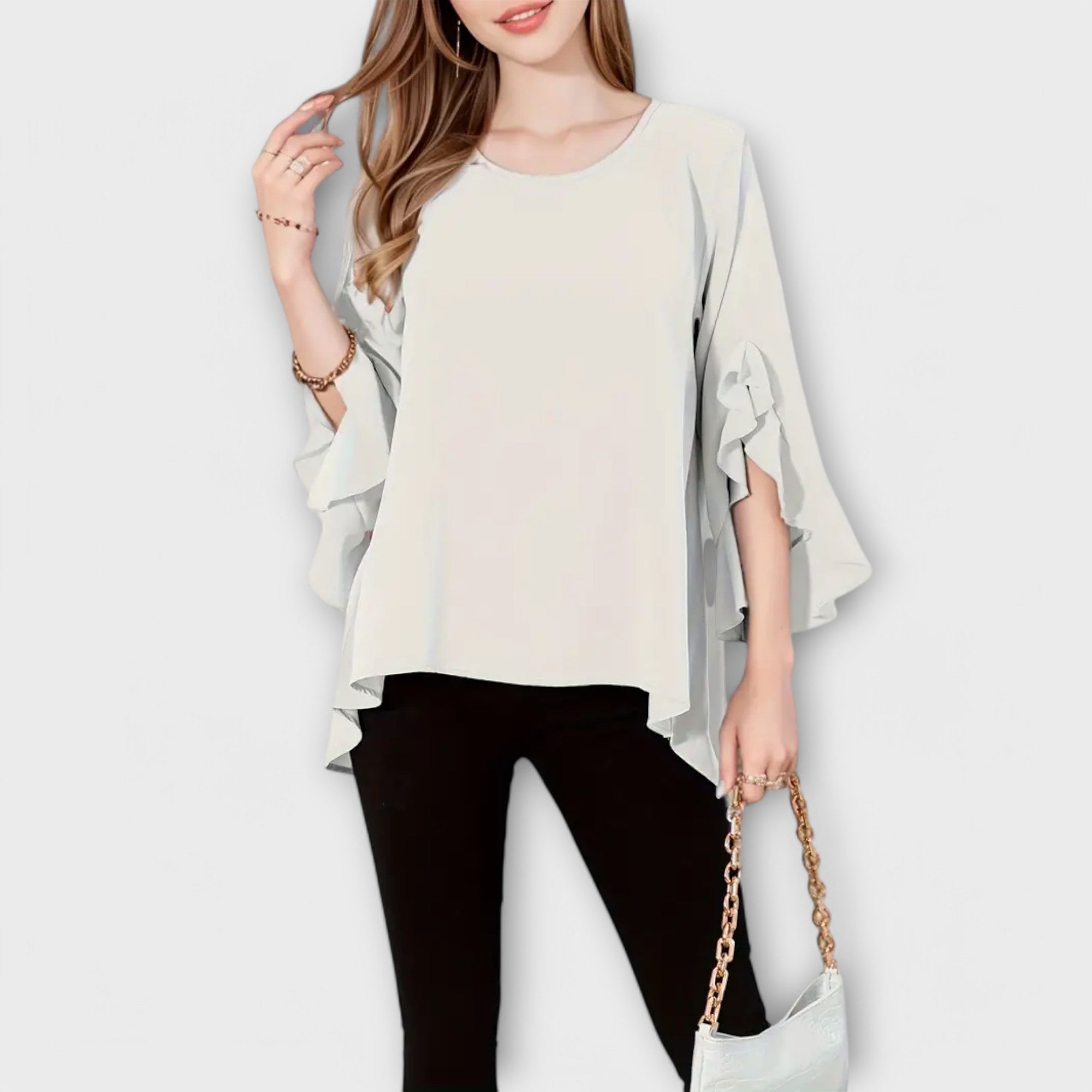Anda – Blouse with Ruffles in Blue Color