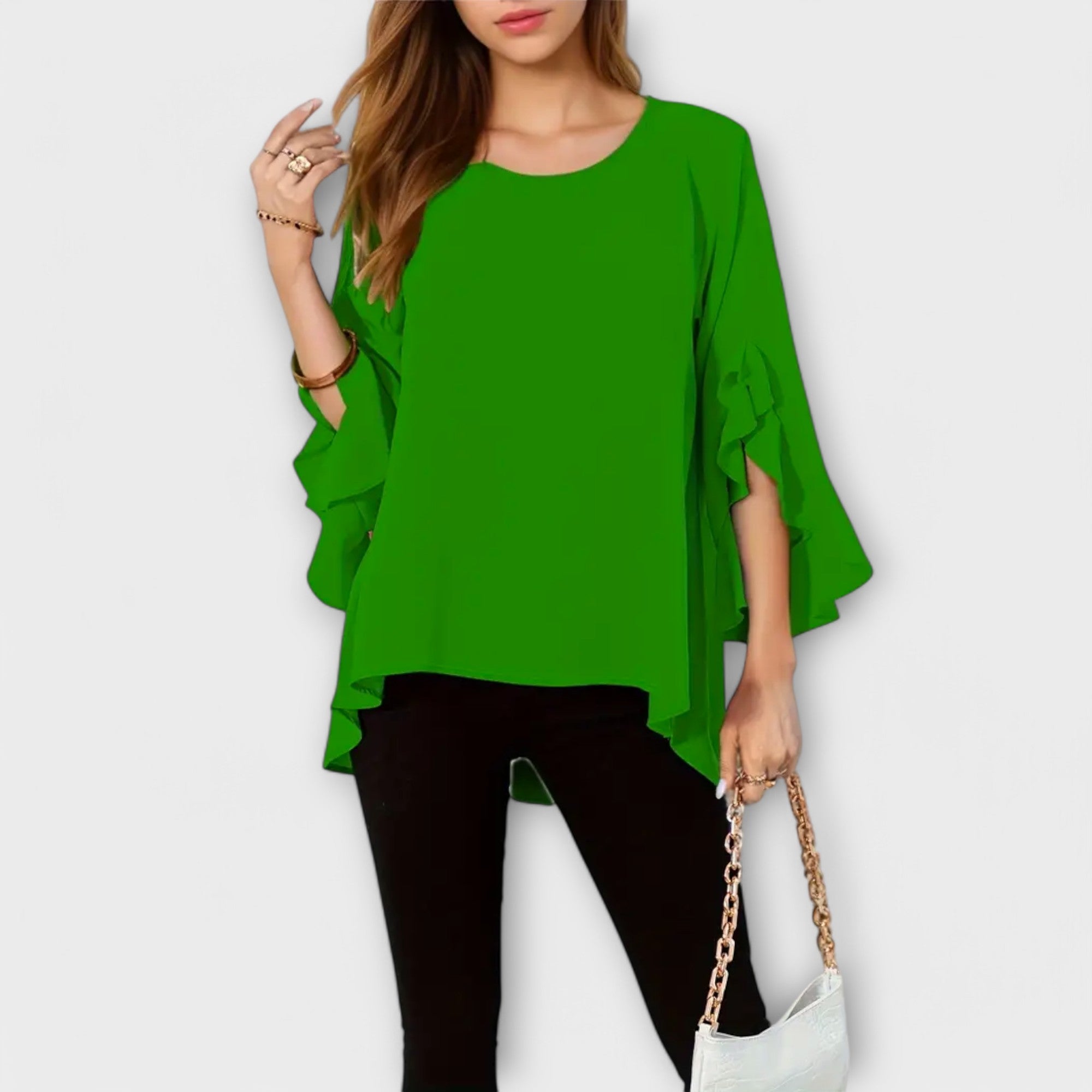 Anda – Blouse with Ruffles in Blue Color