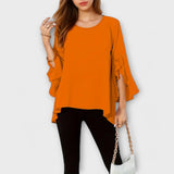 Anda – Blouse with Ruffles in Blue Color