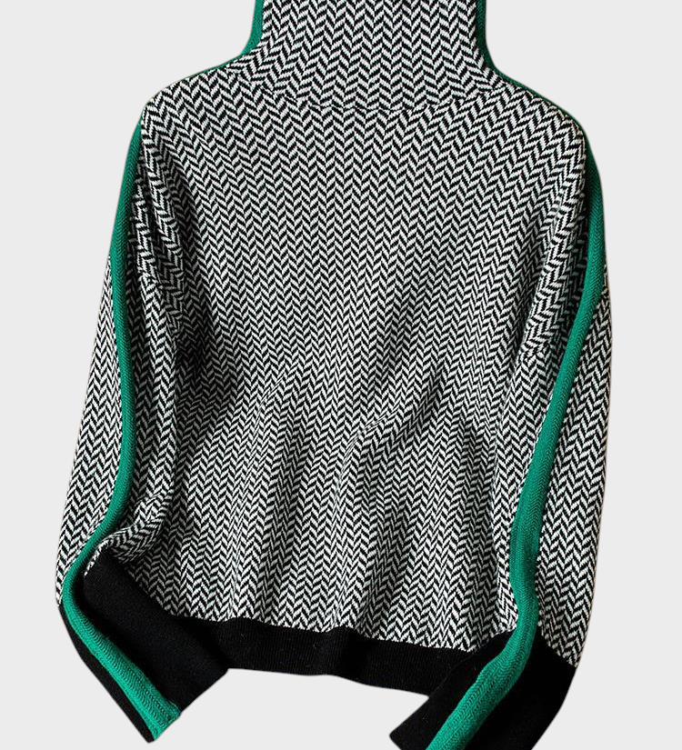 Lea - Turtleneck Sweater with Bold Contrast Stripes