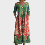 Klara - Long Dress with Retro Floral Pattern