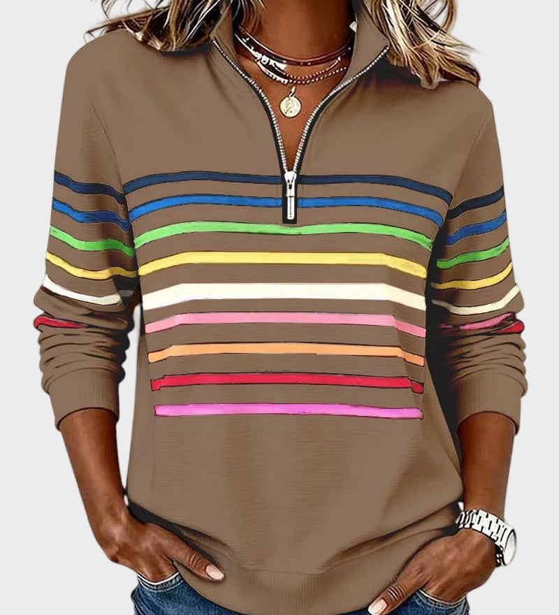 Jana - Pullover with Zipper and Rainbow Stripes