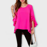 Anda – Blouse with Ruffles in Blue Color