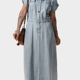 Jeans dress with elegant short batwing sleeves