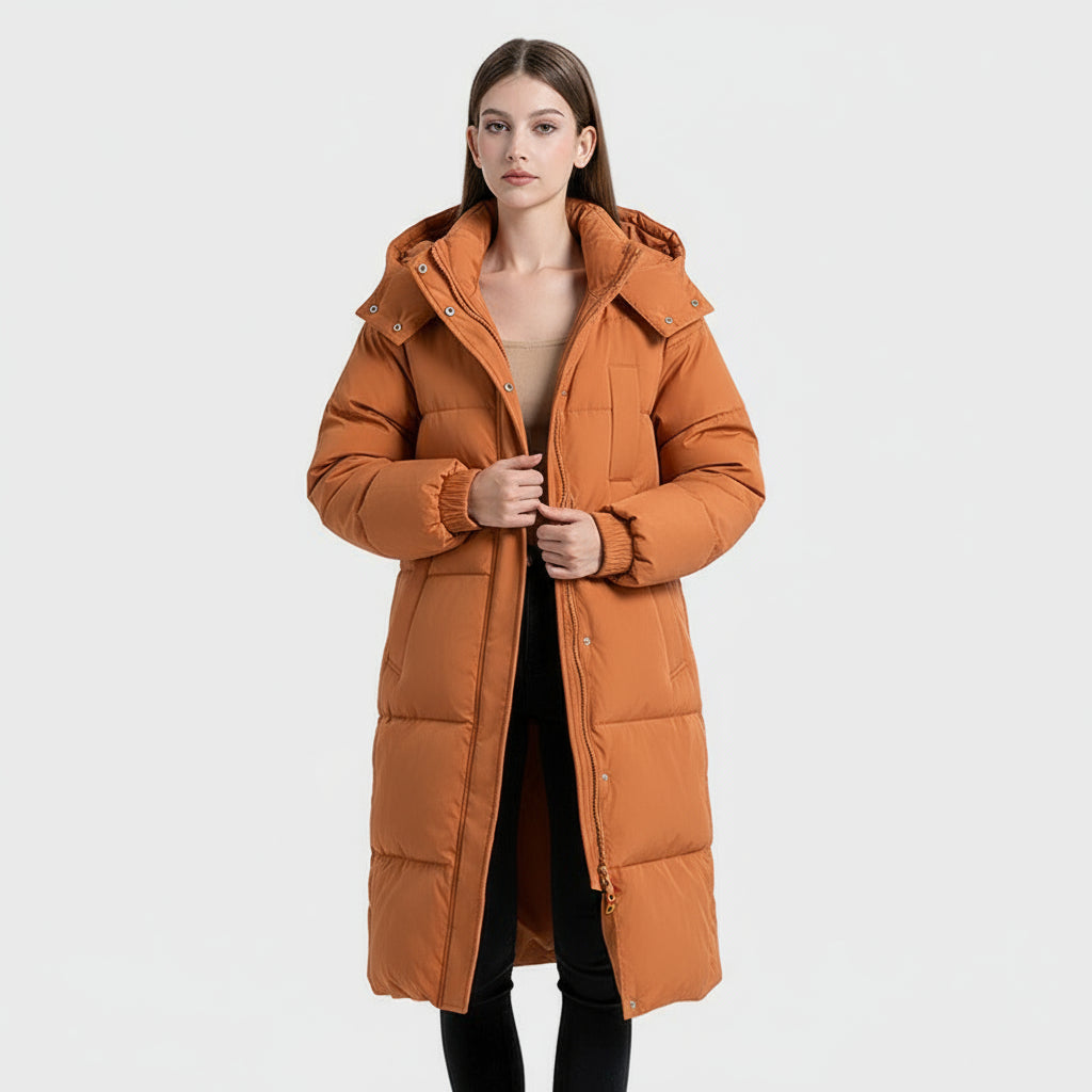 Lana - Classic Long Puffer Coat with Hood