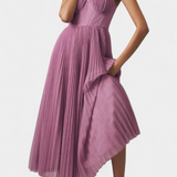 Nives - Pleated chiffon dress with sweetheart neckline and structured corset