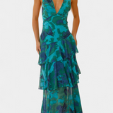 Valentina - Chiffon Dress with V-Neck and Elegant Sleeves