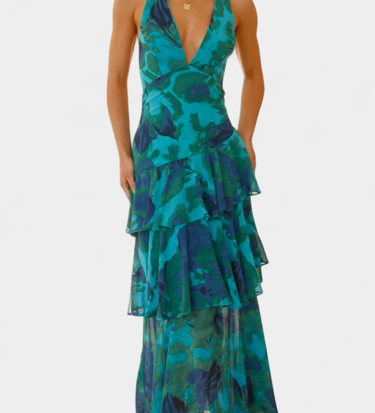 Valentina - Chiffon Dress with V-Neck and Elegant Sleeves