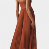 Nives - Pleated chiffon dress with sweetheart neckline and structured corset