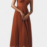 Nives - Pleated chiffon dress with sweetheart neckline and structured corset
