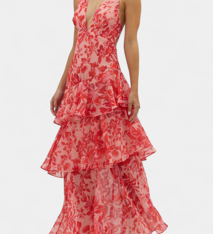 Valentina - Chiffon Dress with V-Neck and Elegant Sleeves