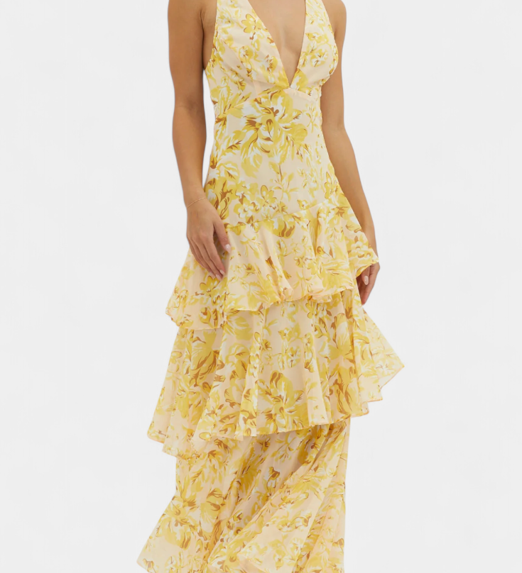 Valentina - Chiffon Dress with V-Neck and Elegant Sleeves