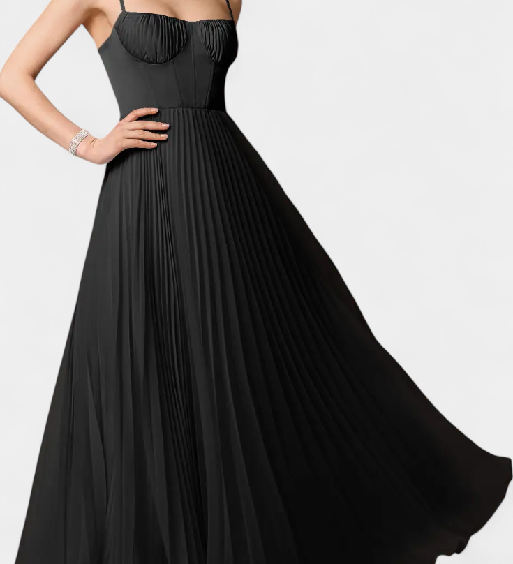 Nives - Pleated chiffon dress with sweetheart neckline and structured corset