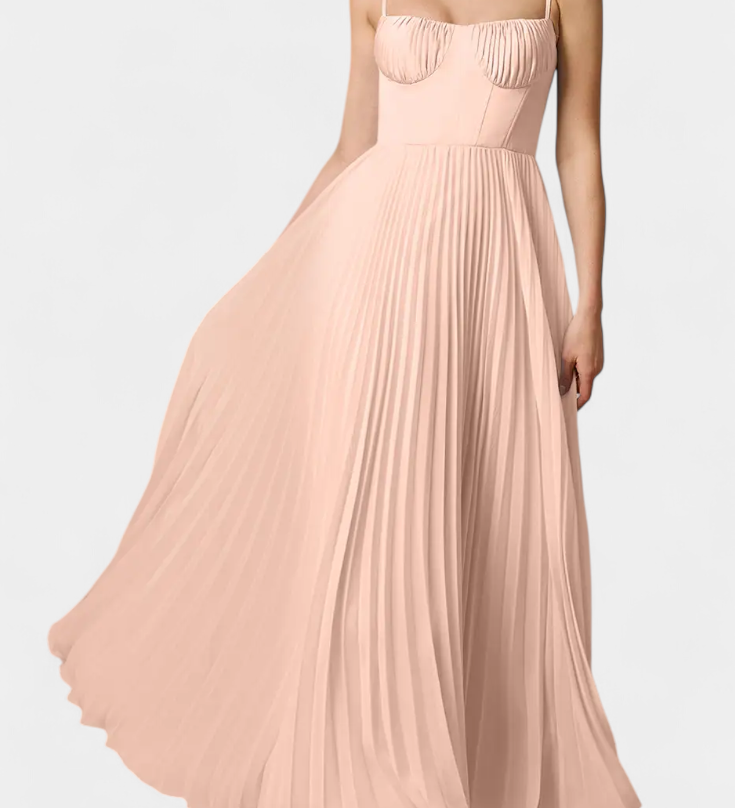 Nives - Pleated chiffon dress with sweetheart neckline and structured corset
